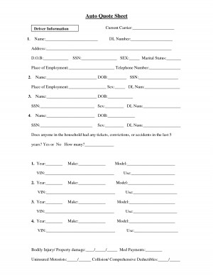 Auto Quote Sheet Template