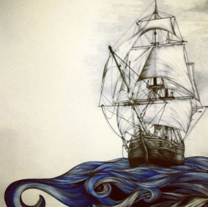 Pirate Ship At Sea Tattoo
