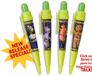 Shrek 3 Talking Pens including Shrek, Donkey, Puss, and Gingy