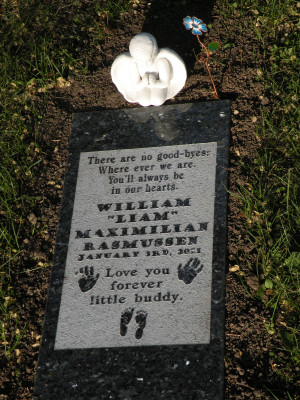 Below is Liam's marker, finally complete and finally in place.
