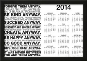 Mother Teresa Anyway Quote Motivational 2014 Calendar Poster Lamina ...