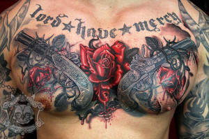 Guns and Roses - Upper-Chest Tattoo, This is an amazing tattoo ...