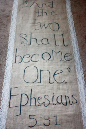 Burlap aisle runner with bible quote 