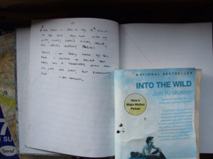 Journal entry by Krakauer on the Magic Bus visit book