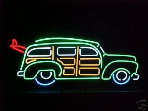 Woody Surfer Wagon Car Neon Lighted Sign
