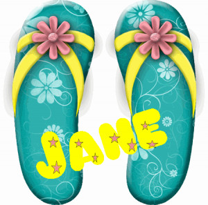 Jane with graceful floral flip flops