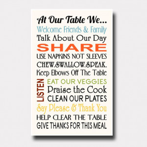 Kitchen Art Print Table Manners Family Rules Print .. 11X17