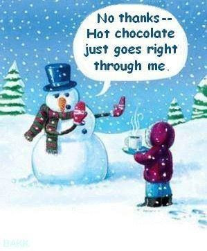 Hot Chocolate Snowman cartoon humor.