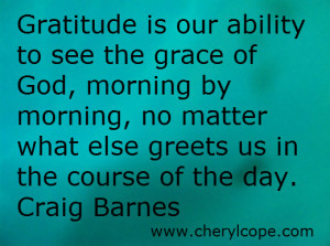 Gratitude is our ability to see the grace of God, morning by morning ...