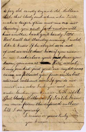 ... : To Aaron Sherritt from Joe Byrne asking him to join the Kelly Gang