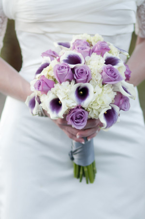 Picasso Calla Lily, Purple Rose, Hydrangea Bridal Bouquet