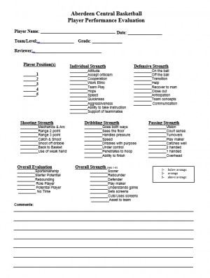 Basketball Tryout Evaluation Form