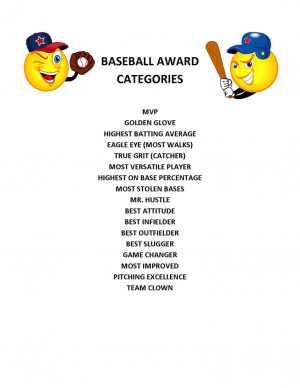 End of Season Baseball Award Categories