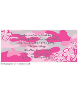 Pink Camouflage Birthday Party Invitation, Birthday Party Invitations