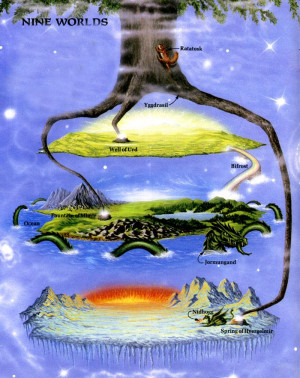 In Norse mythology the Nine Worlds connected by the world tree ...