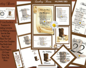 Delux Country Cowboy Boots Wedding Invitation Kit on CD ...