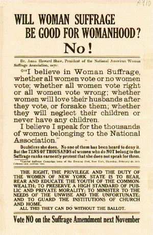 the vote created flyers like this one. It quotes a leading suffragist ...