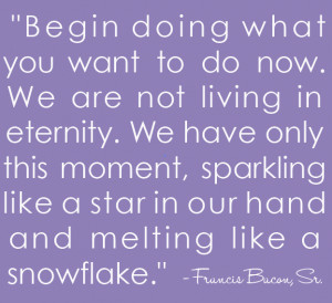 quote. begin doing what you want now. we are not living in eternity ...