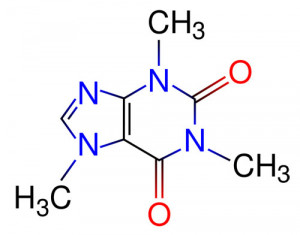 The chemical structure of a caffeine molecule