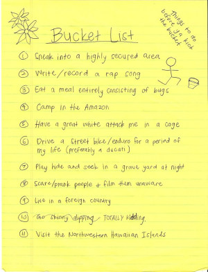 This is a bucket list an obscure one, but nonetheless, a bucket list!