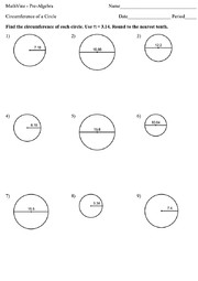 Perimeter Area Circumference Of Circle S Worksheets