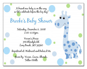 Giraffe Blue Baby Shower Invitations
