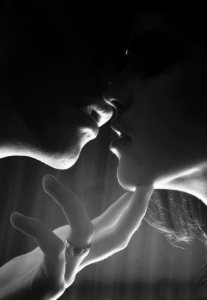 black and white, couple, cute, hot, kiss, love, make out, mono effect ...