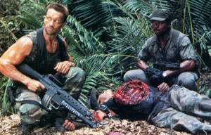 Predator movie Dutch and Dillon examine Blain's body and the ...