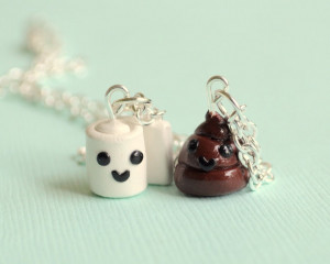 Kawaii Toilet Paper and Poop Charm Best Friend Necklaces