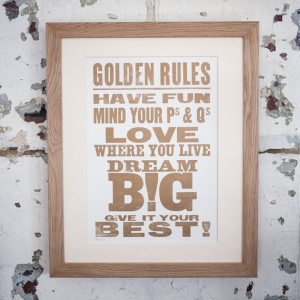 Golden Rules Letterpress Print Inspirational quote