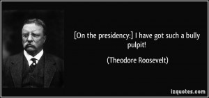 ... the presidency:] I have got such a bully pulpit! - Theodore Roosevelt