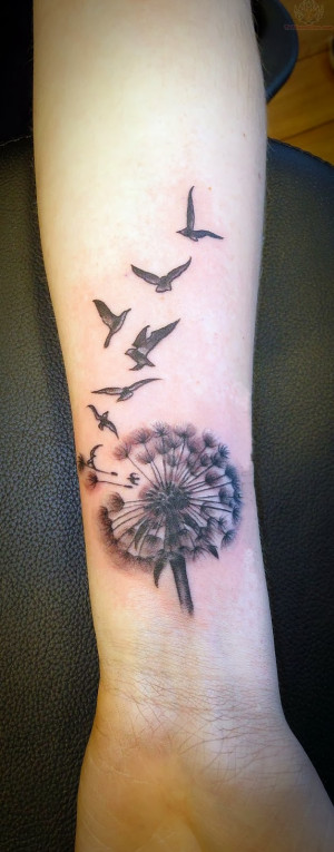 Dandelion And Birds Tattoos On Wrist...I love this idea, but with ...