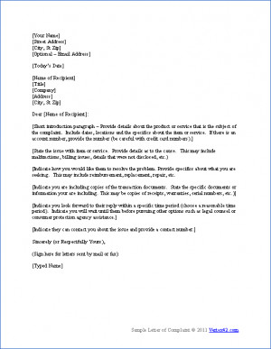Letter of Complaint Template