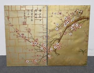 Details about Vintage Japanese Cherry Blossom Dual Canvas Signed Oil ...