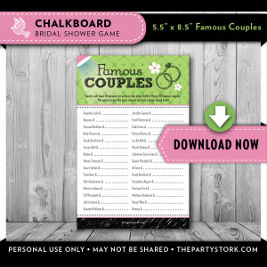 Chalkboard Famous Couples Bridal Shower Game