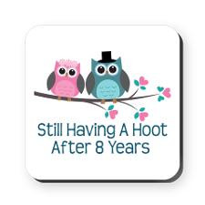 8th Anniversary Owls Square Coaster for