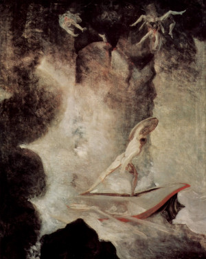 Odysseus in front of Scylla and Charybdis.