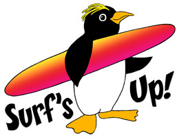 ... Fun Shop - Humorous & Funny T-Shirts, > Penguin Humor > Surf's Up