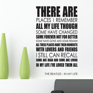 ... The Beatles wall art sticker In My Life Lyrics decal music quote l23