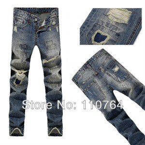 2014 D Jeans Men 39 s Famous Brand Ripped Light Blue Denim Pants ...