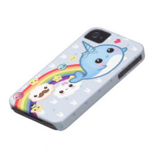 Cute baby narwhal with rainbow, clouds and stars Case-Mate iPhone 4 ...