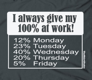 Always give 100 percent at work - funny nerdy cool humor tee t shirt