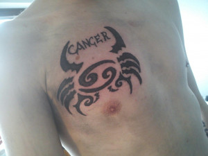 Cancer Zodiac Black Ink Tattoo On Man Chest | Tattooshunt.