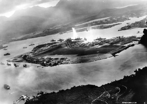 Pearl Harbor as seen from a Japanese airplane looking across Ford ...