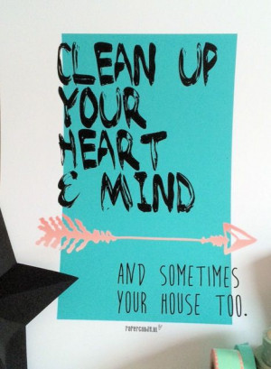 Clean Up Your Heart and Mind Art Print A4 Quote door PaperCandyNL, € ...