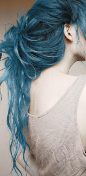 blue, blue hair, girl, hair, hair blue, long, smile, style