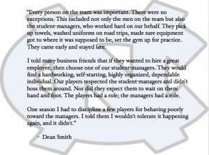 is a quote from legendary North Carolina basketball coach, Dean Smith ...