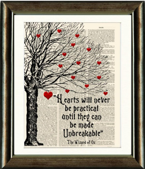 ... BOOK PAGE DIGITAL ART PRINT - TIN MAN HEART QUOTE - WIZARD OF OZ