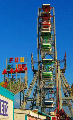 view of the ferris wheel and fun slide steel pier atlantic city nj