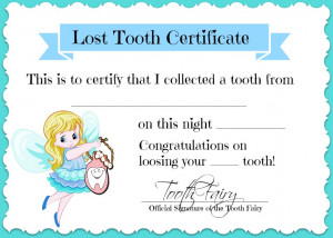 Tooth Fairy Certificate Free